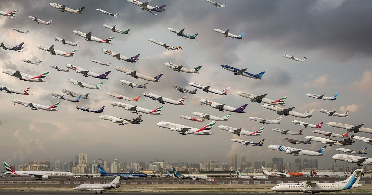 Composite Photos of Planes at Airports Around the World
